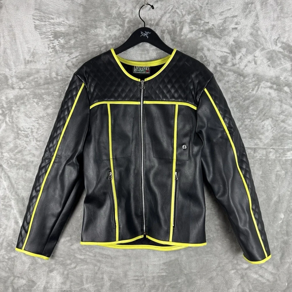 Vintage LIP SERVICE‎ Rock Moto Full Zip Jacket Womens Size Large PVC Cloth USA